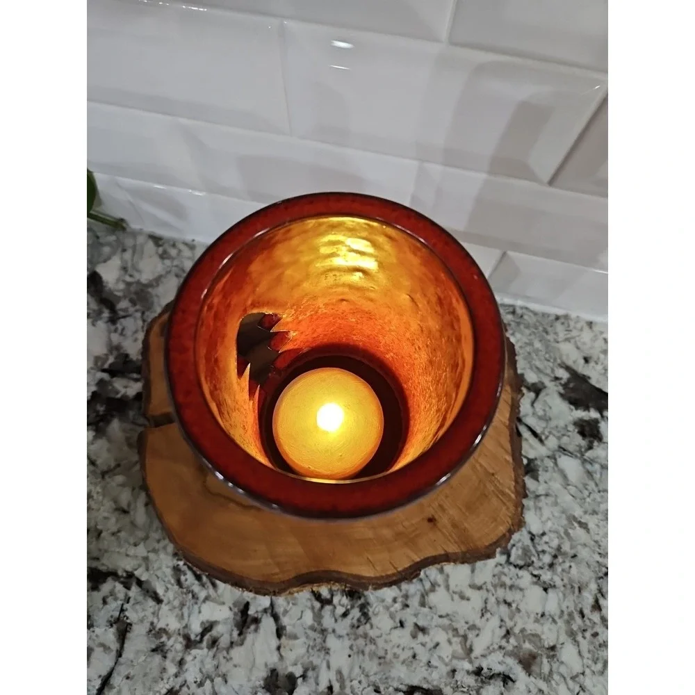 Ceramic Christmas TREE Votive Hand -Glazed Candle‎ Holder SET OF 2!! 9 INC